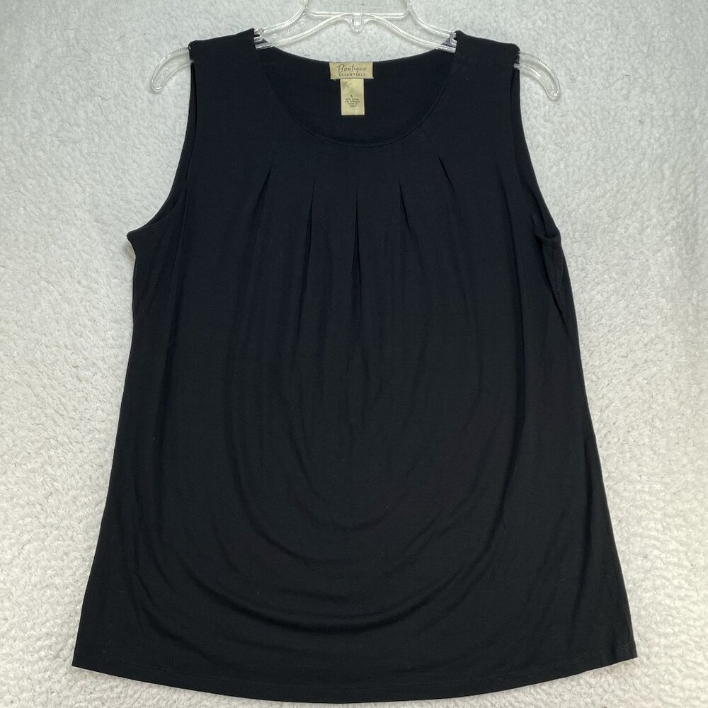 Womens Boutique Essentials Blouse Size Large Black Pleated Sleeveless Top